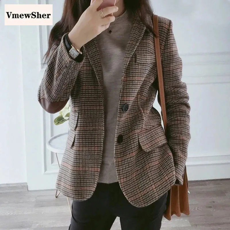 Vmewsher Brytyjski styl Slim Women Blazers Patch Patchwork Women Classic Suit Płaszcz Formalny dama samotna marna 240130