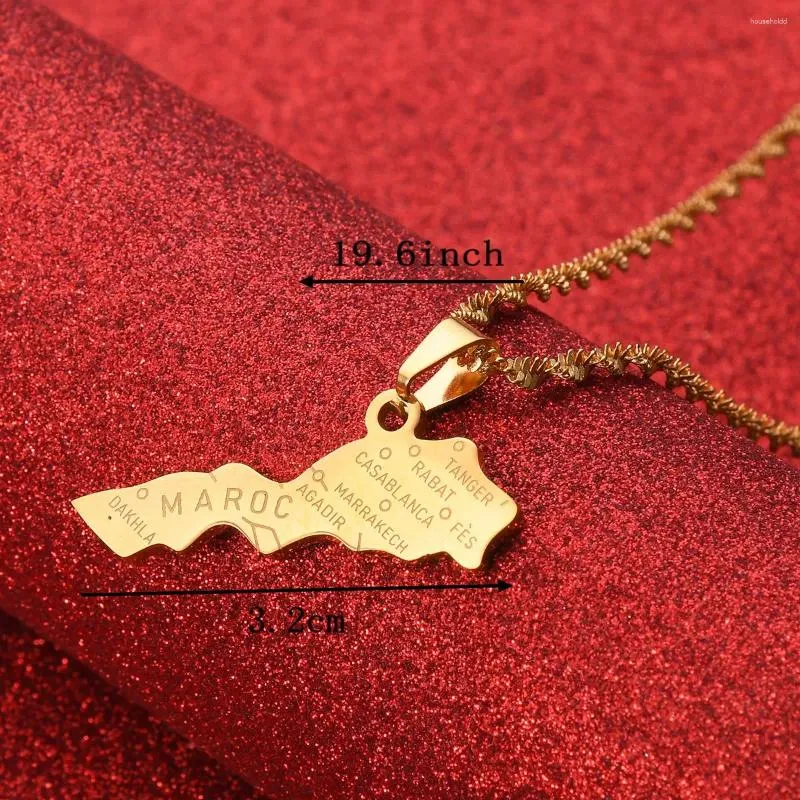 Morocco Map Necklace - Gold Color Pendant with Cities  display picture 2