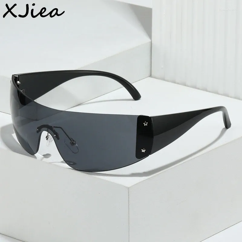 Solglasögon xjiea Luxury Brand Punk for Women Designer Y2K Sports Men's Sun Glasses Fashion Rimless One Piece Eyewear UV400