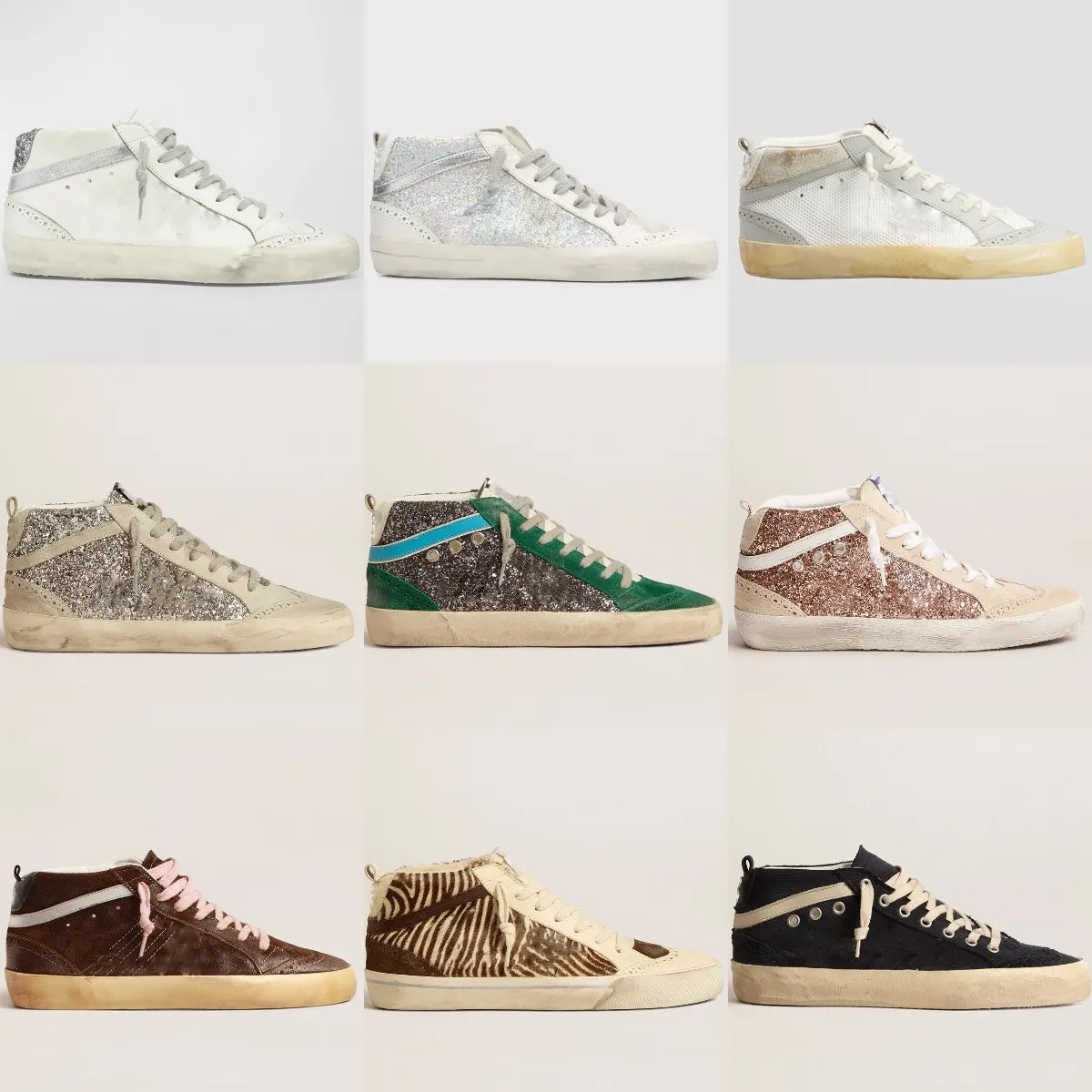 Mid-High-Tops-Schuhe Fashion Star Sneakers Italien Klassische weiße Do-Old Dirty Designer-Mann-Frauen-Schuhe Rosa-Gold-Glitzer- und Lederschuhstiefel