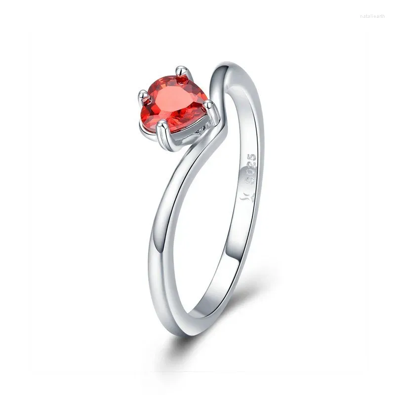 Med sidor Stones 925 Sterling Silver Romantic Red Orange Love Heart Shape Cubic Zircon Finger Rings for Women Wedding Jewelry SCR458