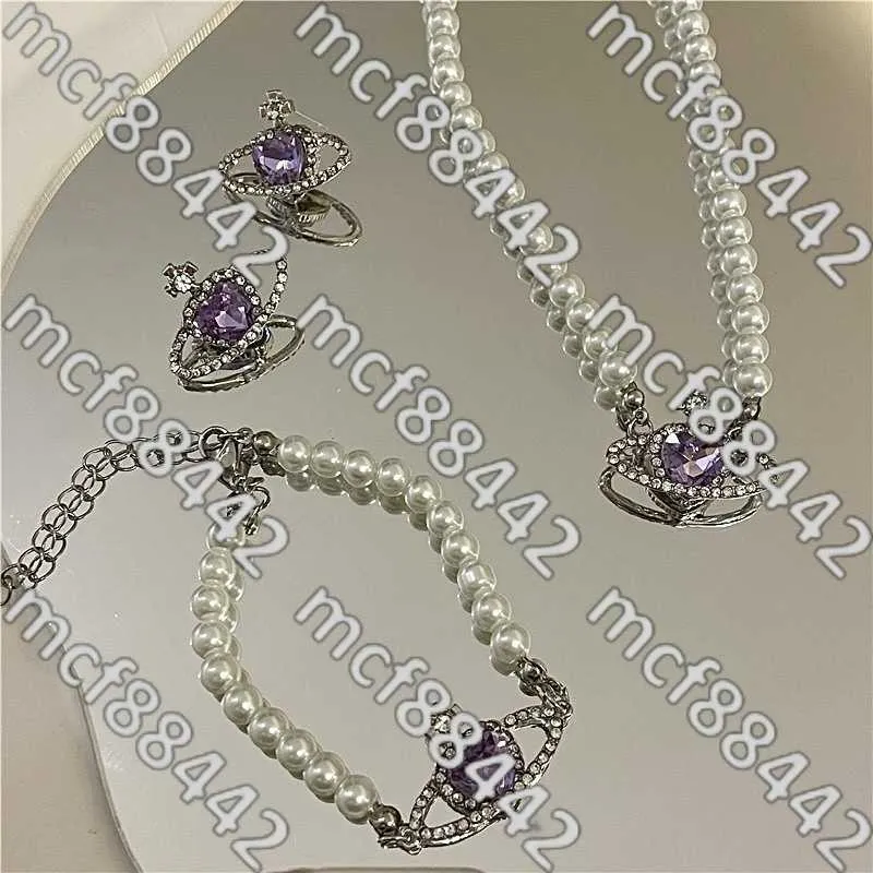 Empress Dowager Xis Dream Saturn Romantic Universe Purple Love Planet Pearl Sweet Cool Temperament Necklace Armband Earrings Female Uwit