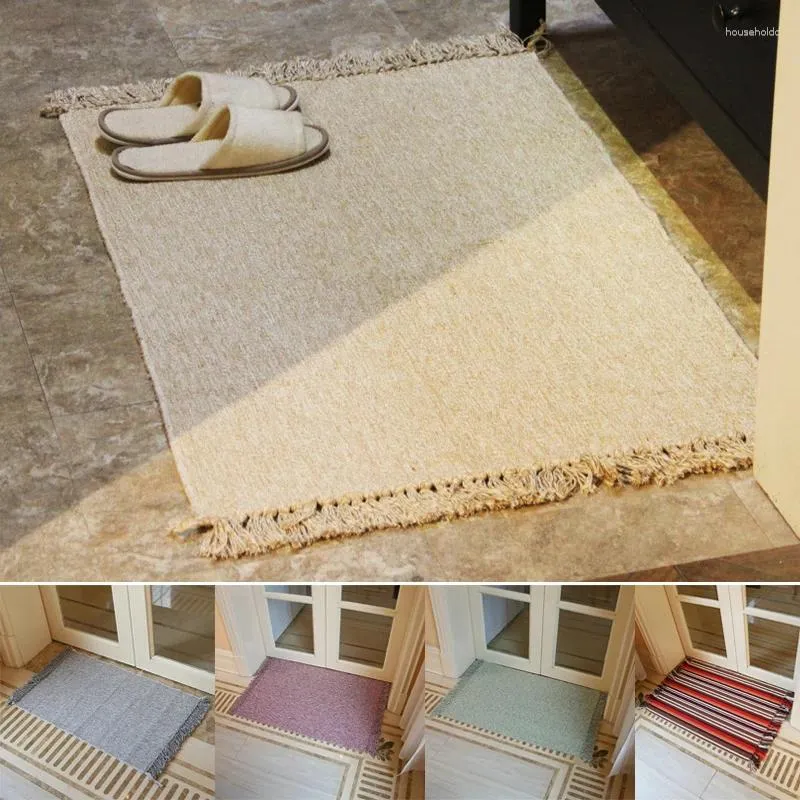 Mattor Retro Handvävd bomullslinnor matta Tassel Bedside Rug Geometric Floor Mat vardagsrum sovrum heminredning 2 storlekar valfritt