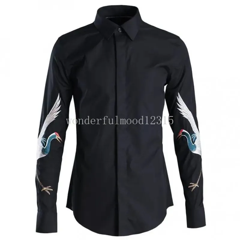 Nouveaux hommes chemise de luxe à manches broderie fête discothèque hommes chemises mode à manches longues coupe ajustée chemises décontractées homme grande taille 4XL