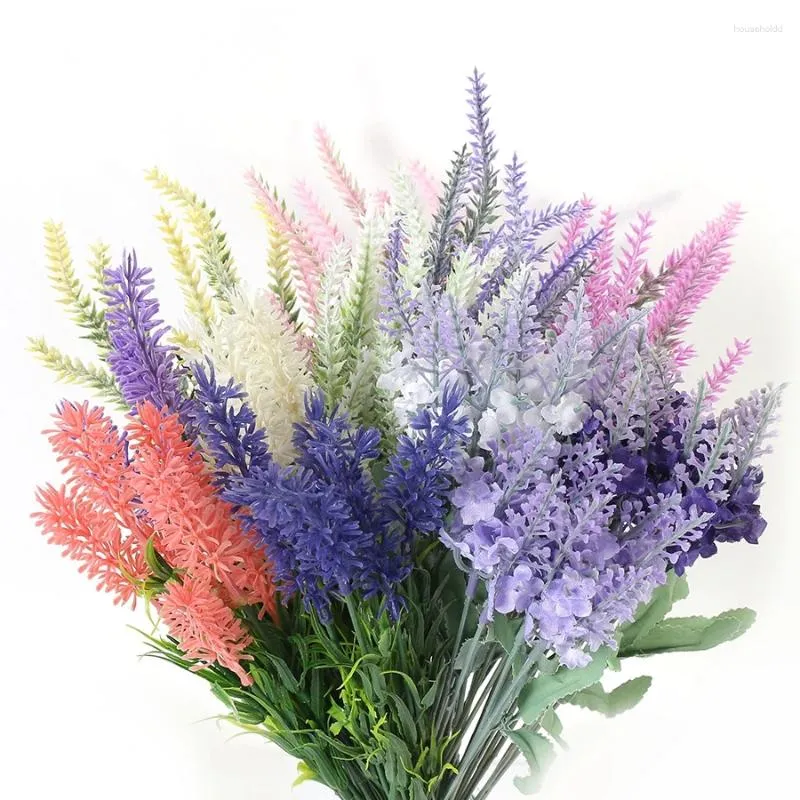 Dekorative Blumen Lavendel Künstlicher Blumenstrauß für Innenhäuser Gefälschte Pflanzengarten Hochzeit Dekoration Outdoor Vase Blumen Arrangement