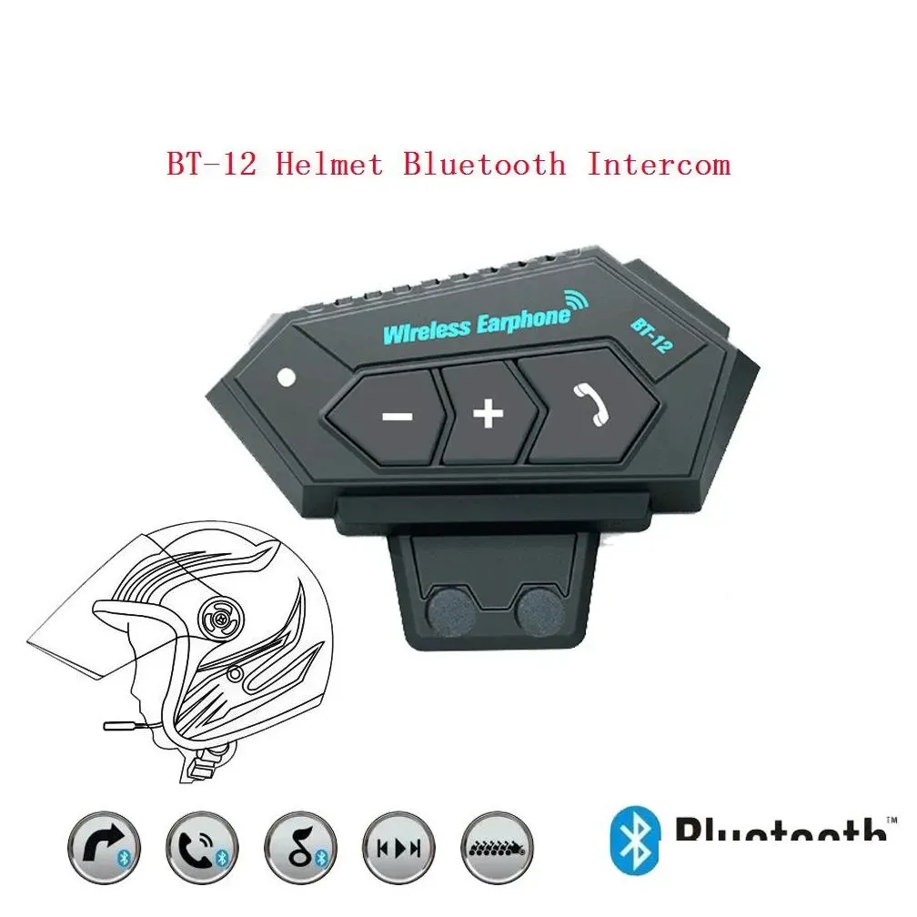 BT-12&12S Motorcycle Helmet Intercom Wireless Bluetooth 5.0 Headphone Handsfree Headset Stereo Music Anti-interference Waterproof