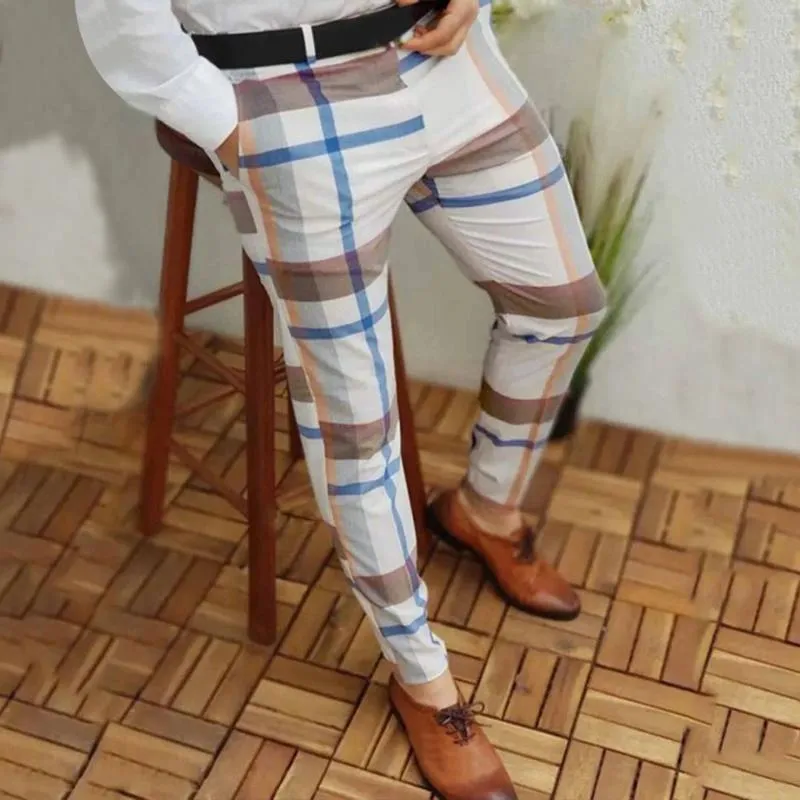 Pantalons pour hommes 2024 Hommes Vêtements Casual Vintage Plaid Imprimer Crayon Business Skinny Pantalon Streetwear Pantalones Hombre