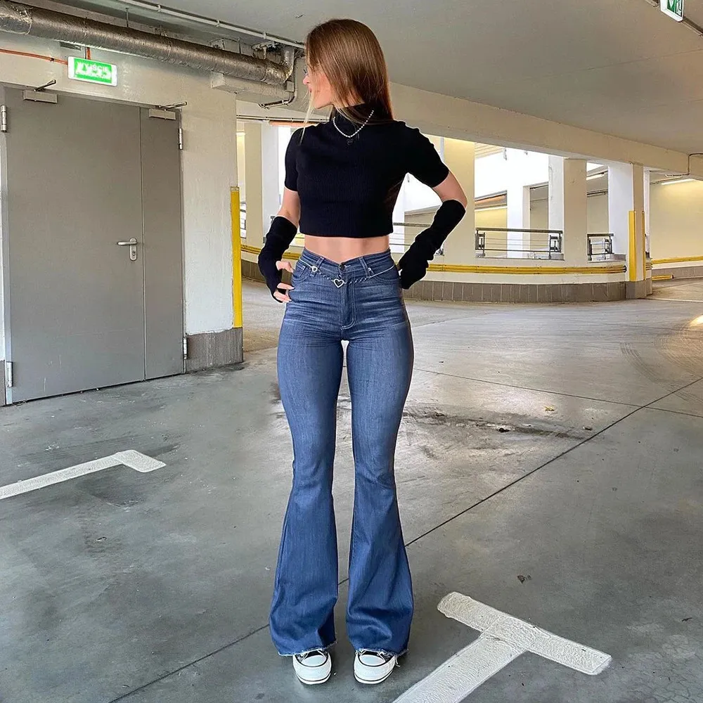Spring Autumn Thin Fashion Y2K Blue Jeans Women High Waist Stretch