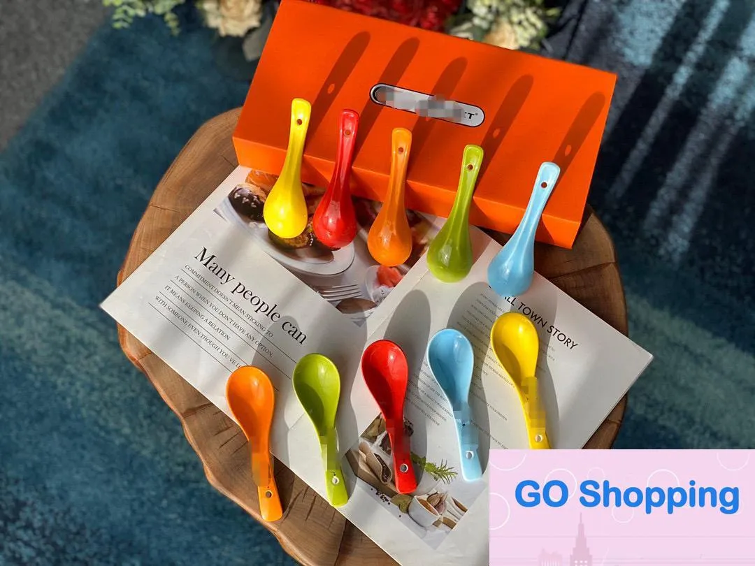 Całkowicie chłodny kolor ceramiczny chiński Rainbow Spoon Household zupa łyżka łyżka Dzieci Desser łyżka 10 szt.