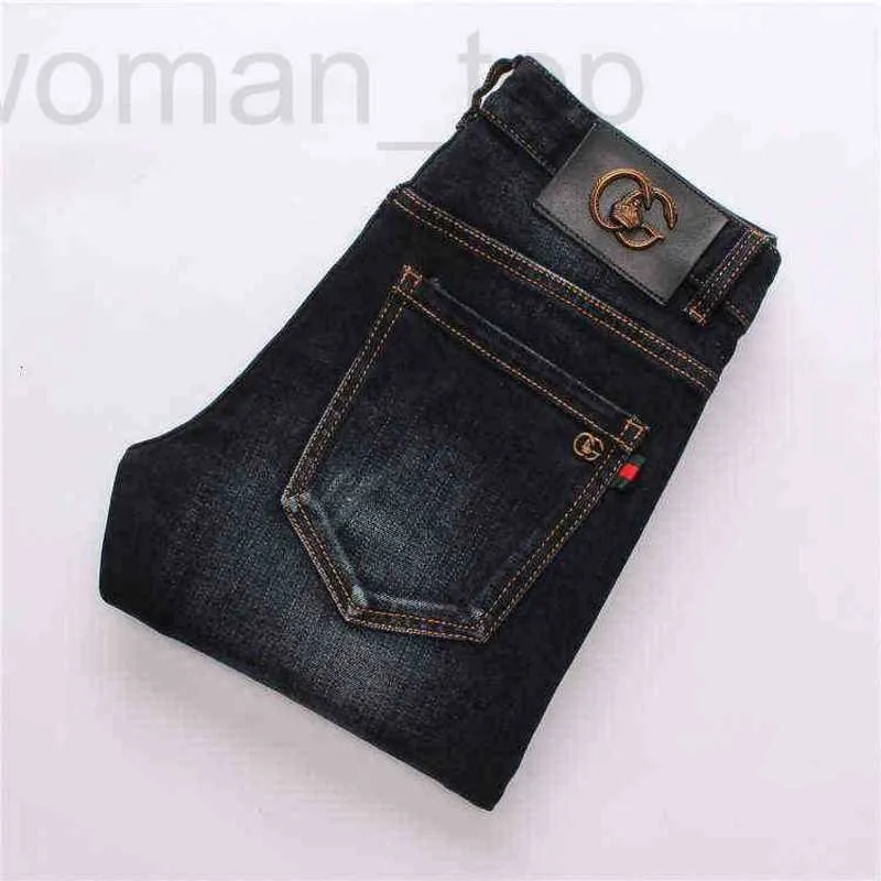 Jeans masculinos designer azul escuro primavera magro elástico calças longas juventude pequeno pé versátil tendência 3jnt