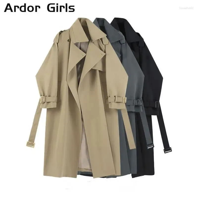 Женские куртки, повседневное длинное пальто, женское пальто 2024, осень с отложным воротником и рукавами, свободные женские пальто, однотонные универсальные женские модные миди