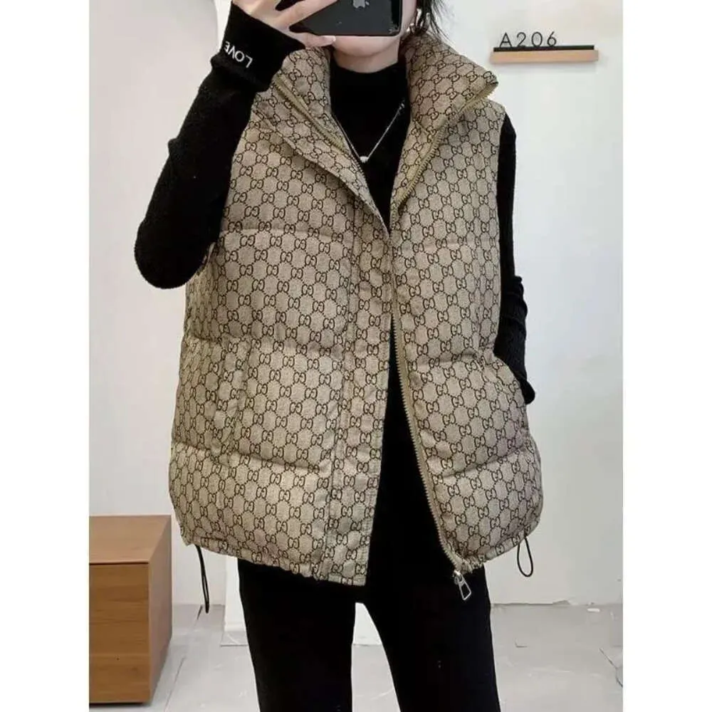 Gilet d'hiver pour femmes, col montant, fermeture éclair, sans manches, rembourré, bouffant, lettres imprimées, pardessus, couleur noir et marron, cordon de serrage ample, taille 800