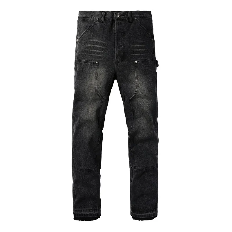 High Street Vintage Tooling Lumberjack Loose Straight Multi-Pocket Grau Schwarz Jeans