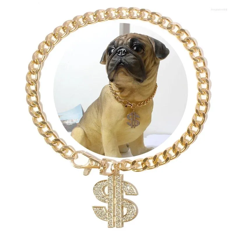 Vêtements de chien de luxe plaqué or chaîne métal dollars collier pendentif pour chiens bouledogue français bijoux de mode collier accessoires pour animaux de compagnie