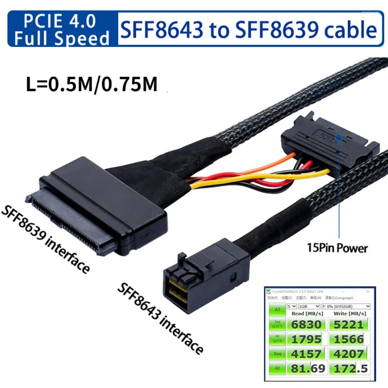 コンピューターケーブルミニSAS SFF8643 U.2からSFF8639 15pin Power PCIe 4.0 HDDスーパースピードデータケーブル2.5 "NVME SSD 50cm 75cm 100cm