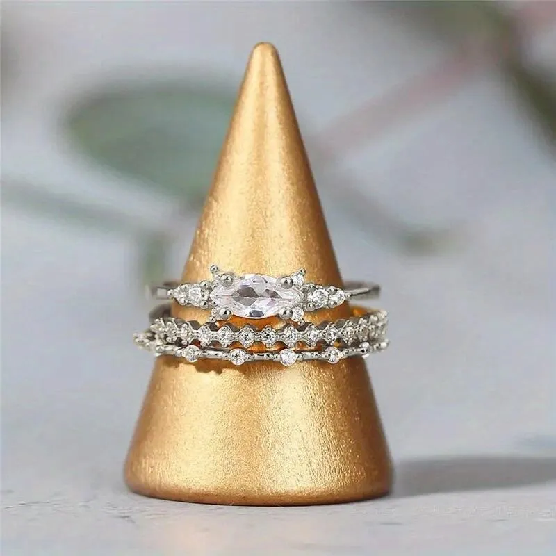 Ensemble de bagues en zircone cubique pour femmes, couleur argent/or, bagues Midi, bijoux d'anniversaire de mariage, cadeaux de fête