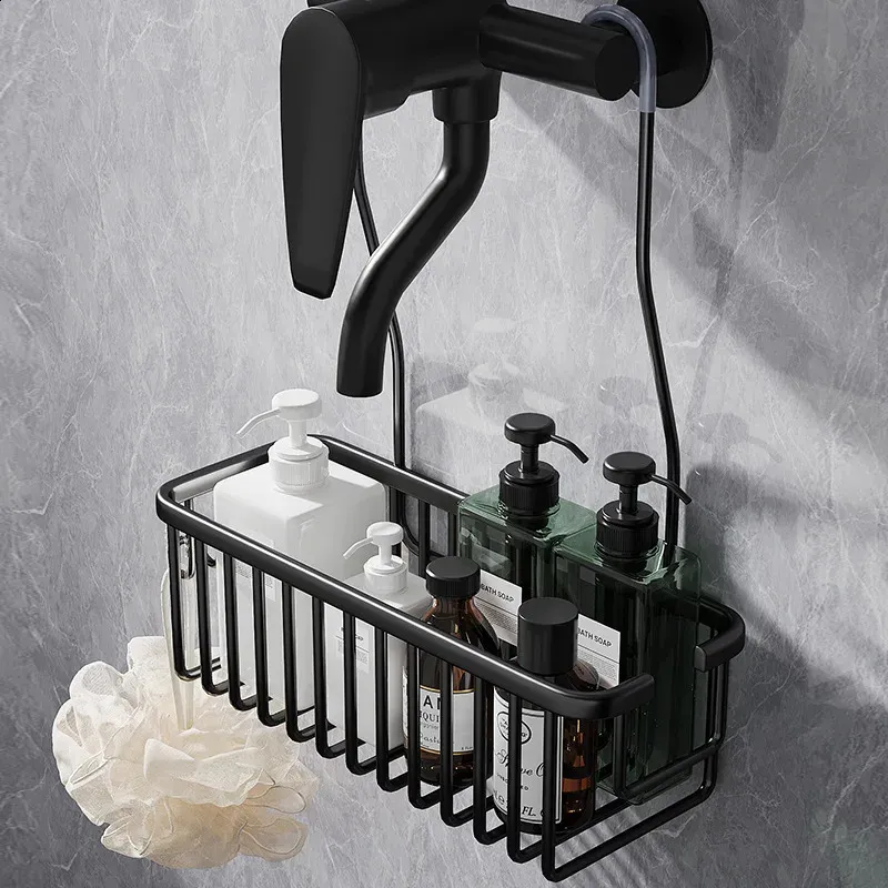 Aluminiowa półka łazienkowa bez wiercenia półki na prysznice szampon Uchwyt do przechowywania akcesoria łazienkowe 240129