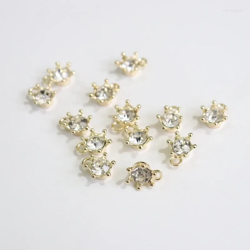 Pendant Necklaces 10 13MM 60Pcs Crown Glass Crystal KC Gold Color Alloy Beads Charms Jewelry Pendants Jewellery Accessories