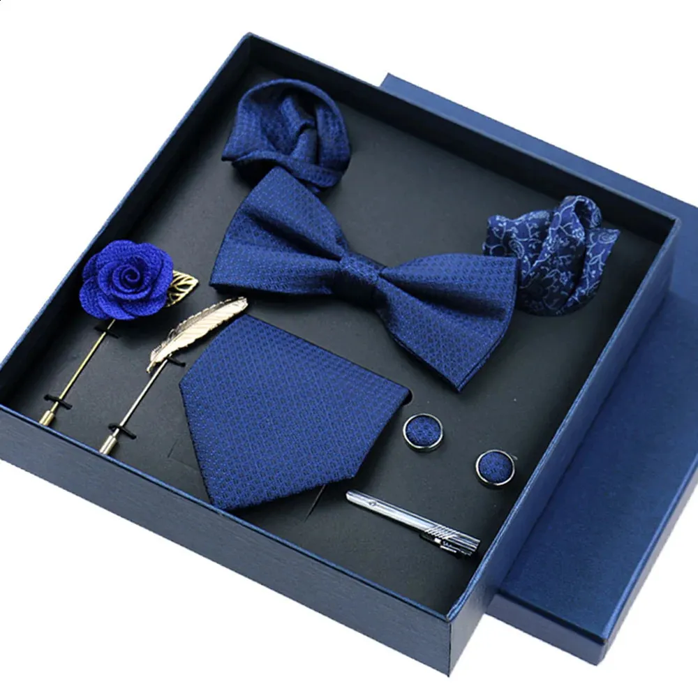 8 pièces ensemble de cravate pour hommes broches boutons de manchette pinces à cravate boîte-cadeau de luxe cadeau de fête costume formel de mariage pour marié 240119