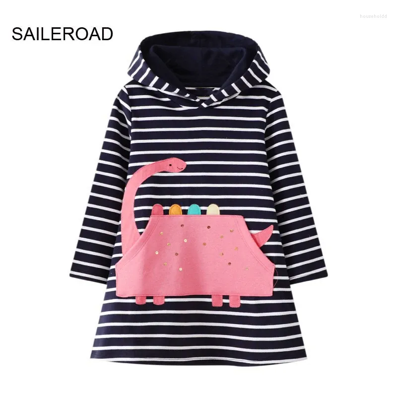 Flickklänningar Saileroad dinosauriflickor hoodies klänning barn toppar kläder vår barn långärmad vestidos hoody