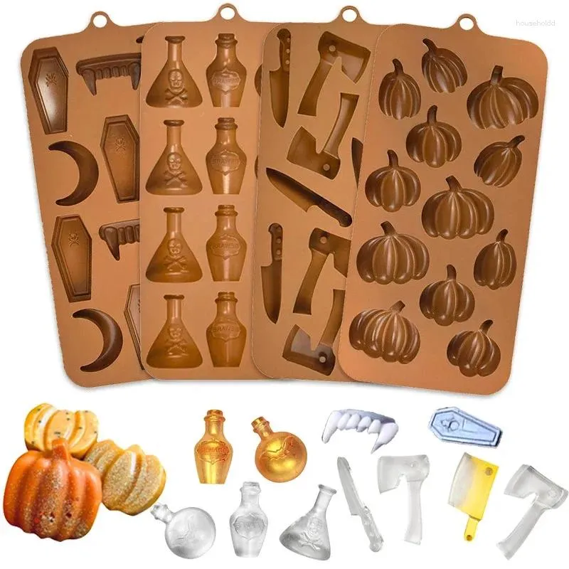 Stampi da forno Happy Halloween Stampo gommoso in silicone Zucca Bottiglia di vino Forma di denti Stampo per caramelle al cioccolato fondente Decorazione torta per feste fai-da-te