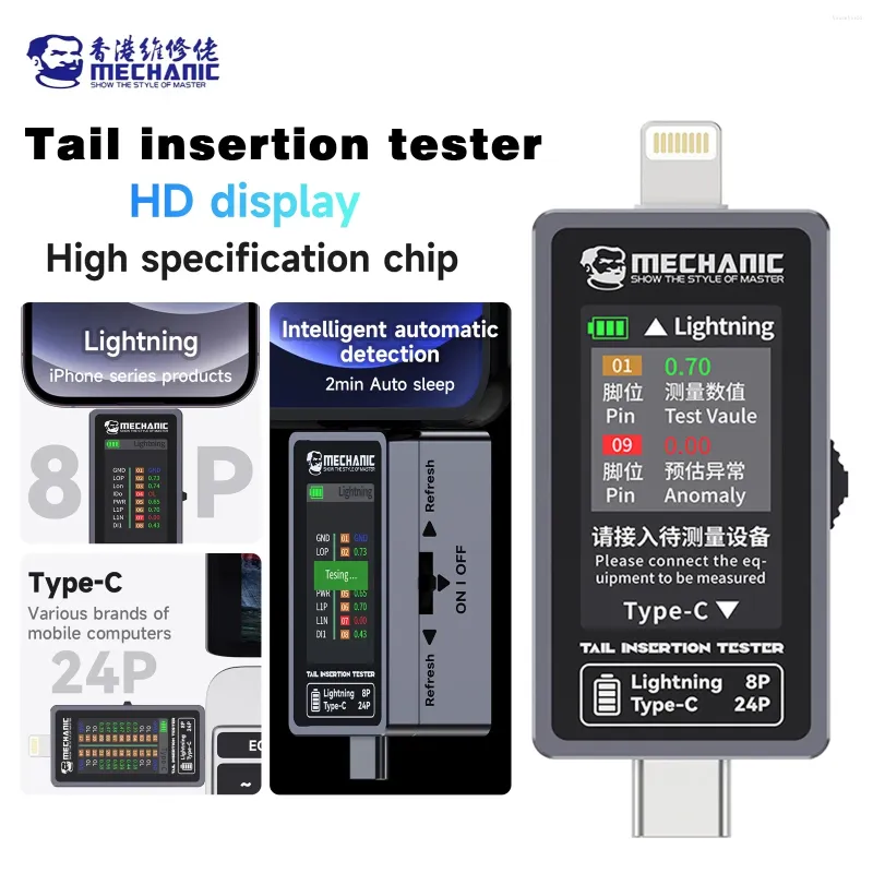 Professional Hand Tool Sets MECHANIC T824 Mobile Phone Tail Insertion Detector HD TFT Digital Display Automatic Intelligent Detection Each