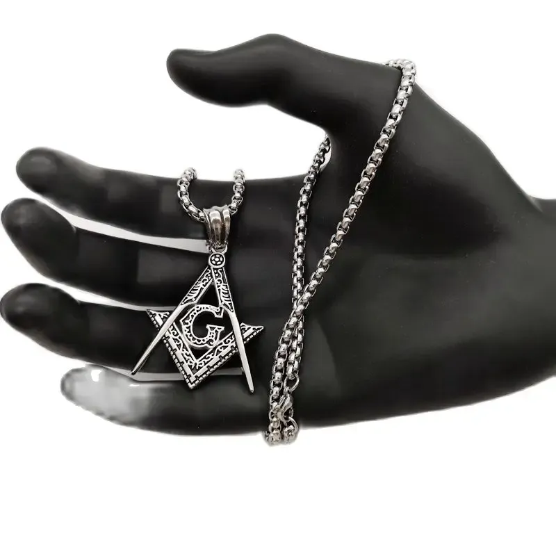 Collier pendentif rétro en argent et maçonnerie gratuite, collier en or 14 carats, symbole de maçon gratuit, collier Hip Hop, bijoux