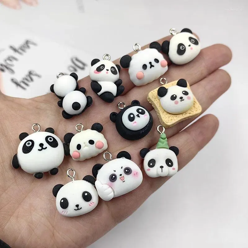 Charms 10pcs Güzel Sevimli Bambu Panda Kafa Reçine Hayvanları Küpe İçin Kolye Keychain DIY Takı Yapma Bulguları C1210