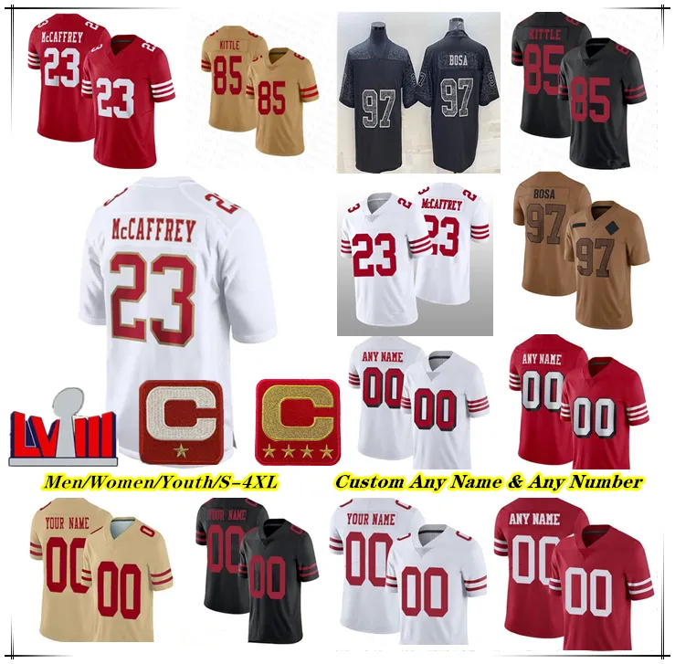 American Football Trikot 49ER Brock Purdy Christian McCaffrey Brandon Aiyuk George Kittle Deebo Samuel Fred Warner Nick Bosa Ambry Thomas Jerry Rice Jauan Jennings