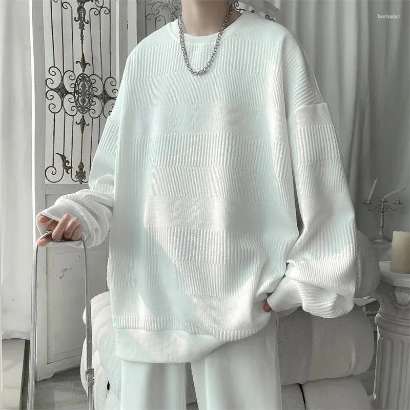 Erkek Hoodies 2024 Jacquard Sweatshirt Erkek Beyaz Yok Giyim Sokak Giyim Sıradan Moda Büyük Boy Kore O yaka Harajuku T Shirt