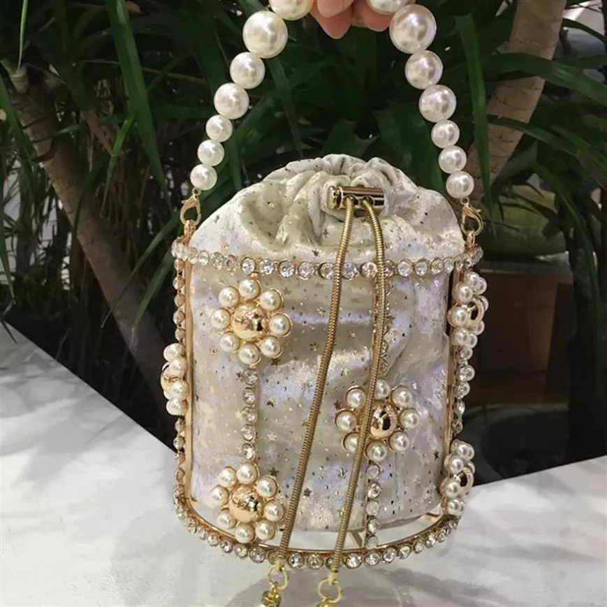 Kvällspåsar Rhinestone Pearl Clutch Bag Women Beaded Party Purses and Handbags High Quality Sweet Bridal Wedding 1208U