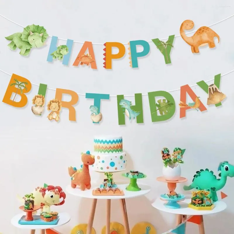 Party Decoration Dinosaur Happy Birthday Paper Banner Decorations for Boys Kids Dino Theme Garland Flag Supplies