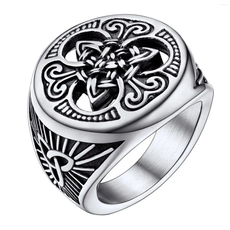 Cluster Rings U7 Irish Celtic Knot Ring Antique Black Stainless Steel Triquetra Signet For Men Hip Hop Jewelry Size 7 To 12 R202