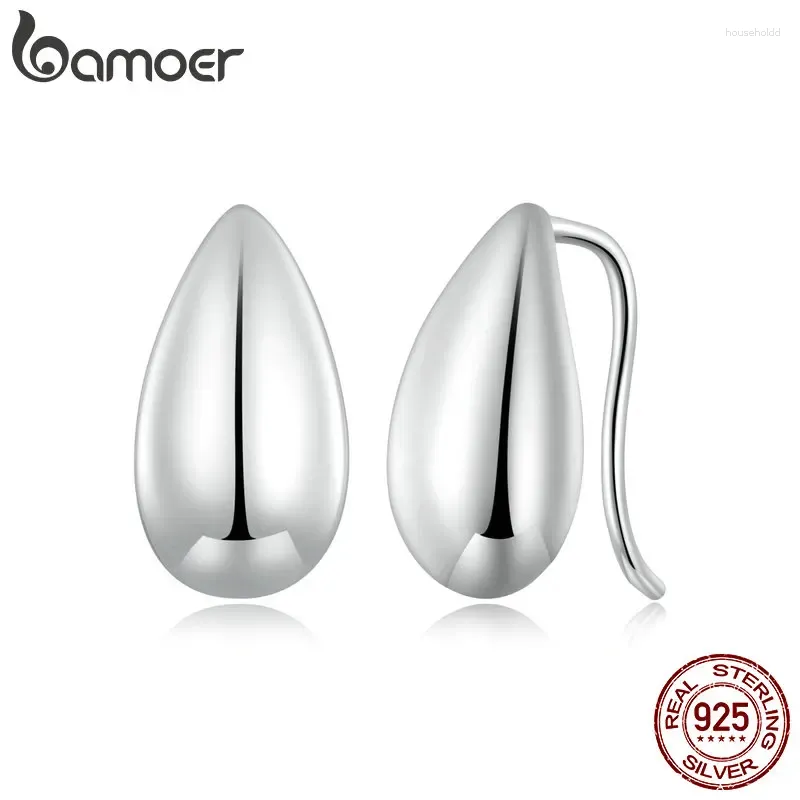 Studörhängen Bamoer Authentic 925 Sterling Silver Glossy Waterdrop Teardrop for Women Simple Fine Jewelry Gift BSE869