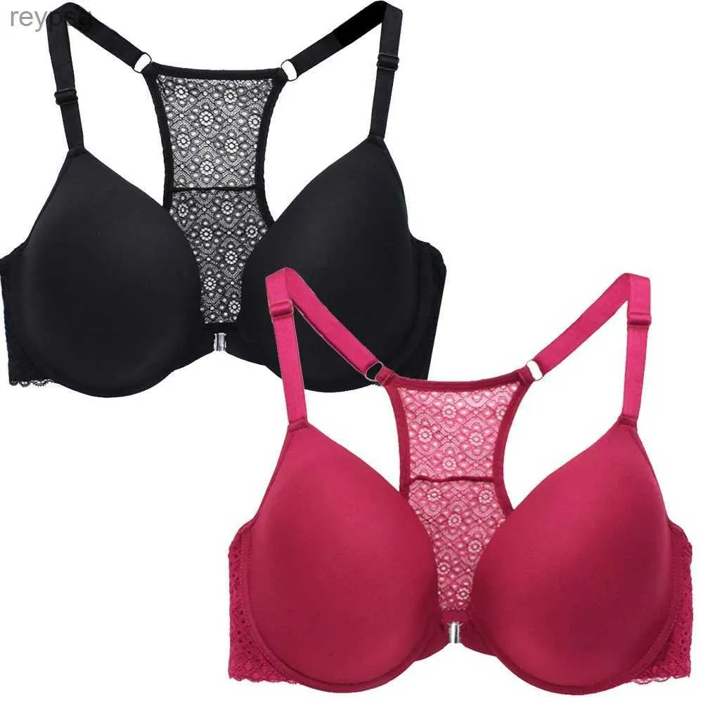 Reggiseni Reggiseni Fibbia anteriore Donna Taglie forti 80-110 Reggiseno con ferretto Sexy Gilet di pizzo Indietro Lingerie Intimo femminile Bralette Top Petto grande YQ240203