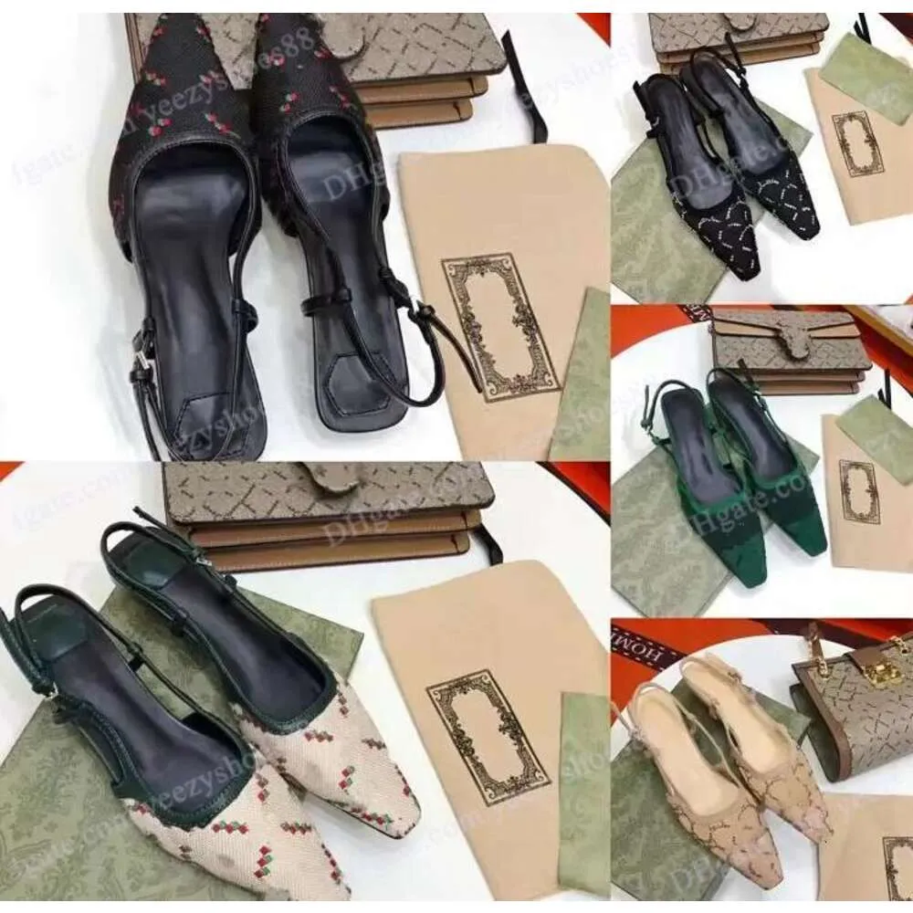 Mode-Sandalen mit niedrigem Absatz, sexy Gaze-Strass-Dekoration, Kattun-Damen-Kleid-Schuhe, Luxus-Designer-Party, kleiner quadratischer Kopf, Kitten-Heel-Rückenriemen-Sandale