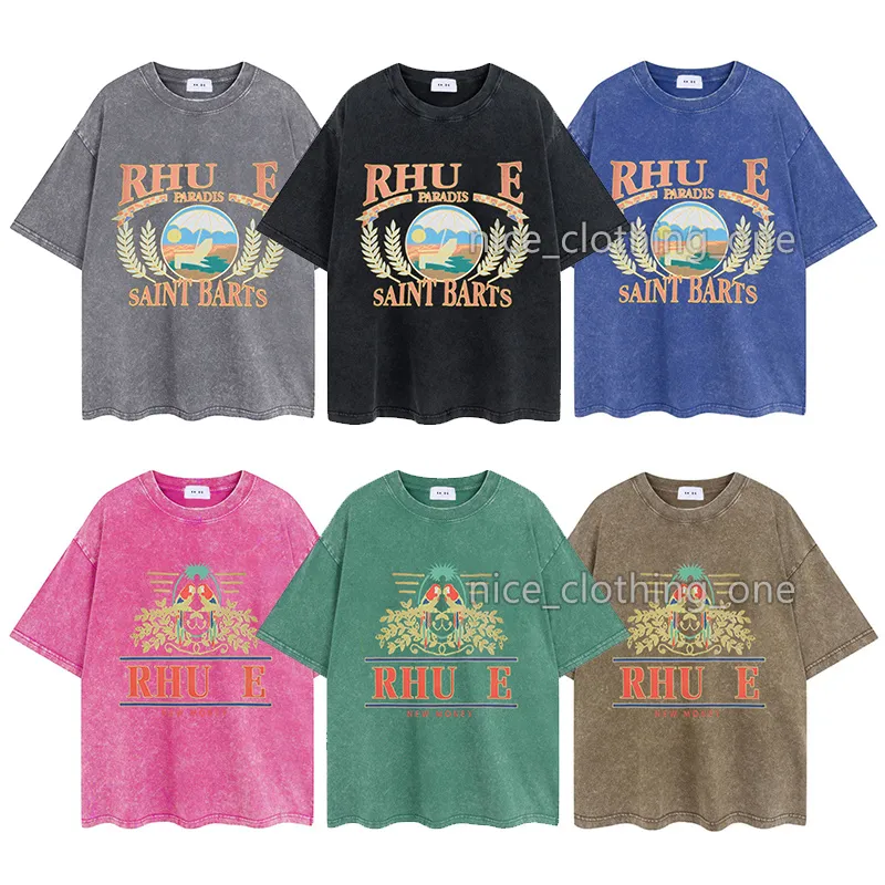 Mens Designer Rhu T-Shirt Vintage Retro Washed Shirts Luxury Brand T Shirts Womens Short Sleeve T shirt Summer Causal Tees Streetwear Tops Clothes Various Colors-2