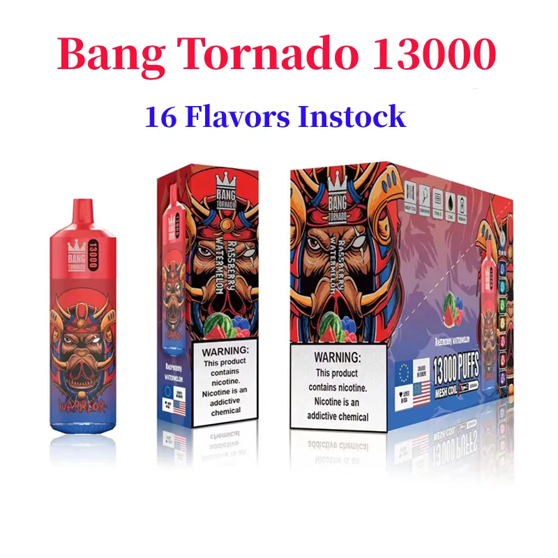 Originele Bang Tornado 13000 Rookwolken Wegwerp E-sigaretten Bladerdeeg 13k 0% 2% 5% 23ml Voorgevulde Pod Mesh Coil 650mAh Oplaadbare Batterij Pen 20ml Voorgevulde Cartridge Box Kit