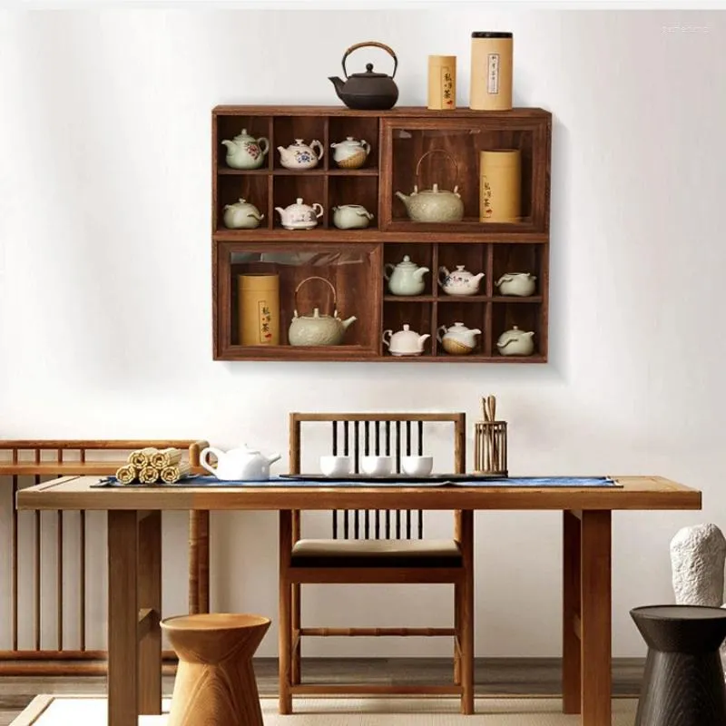 Przechowywanie kuchni chińskie półki salon półki z drewna drewniane z zestawem herbaty kubek szafki szafki wiszące stojak na wystawę