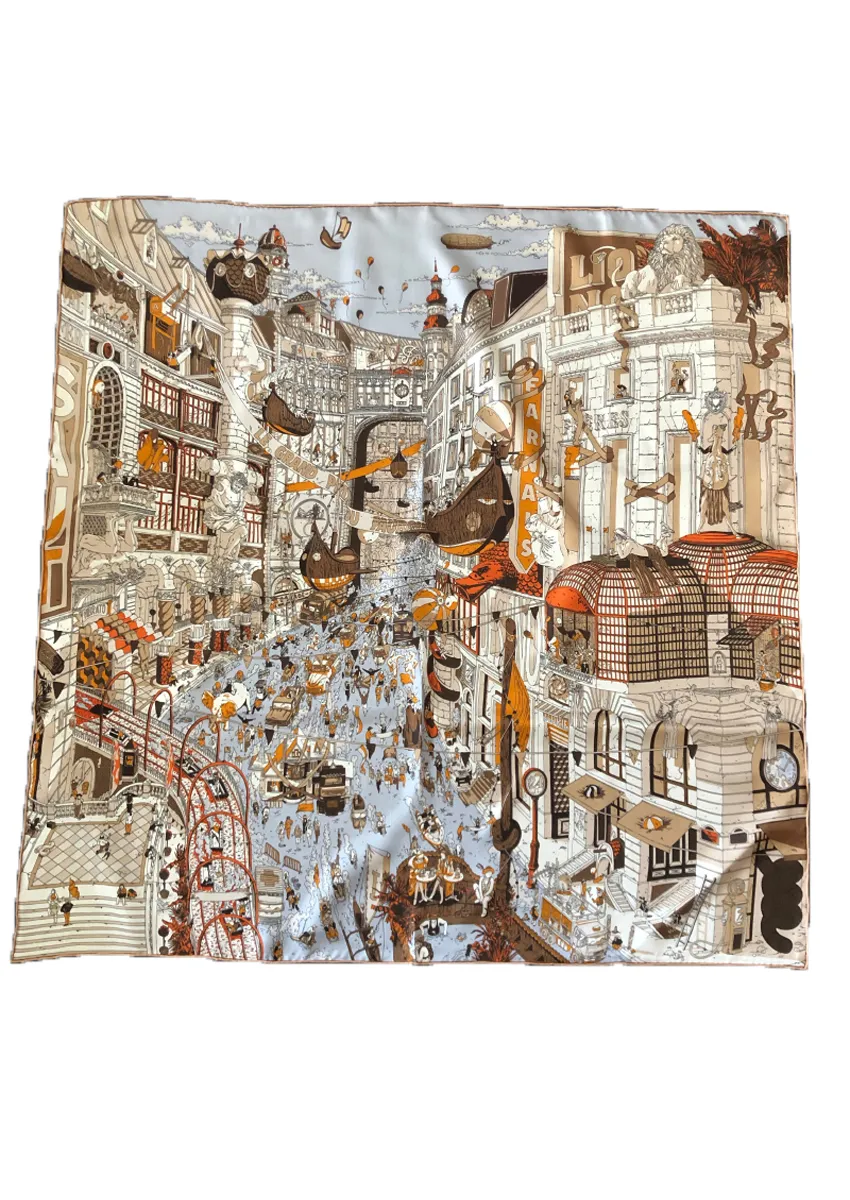 Paris Street Mulberry jedwabny szalik 110*110 Square Women Women Seck Bandanas Rąbek Rolane krawędzie Szaliki