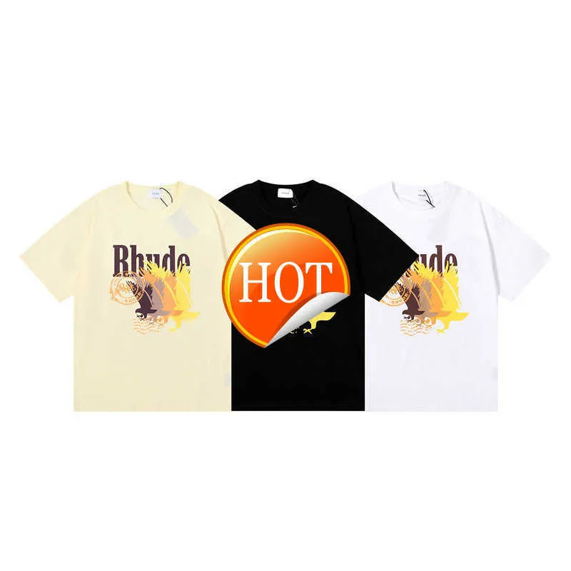 t-shirt a maniche corte con stampa di uccelli a colori sfumati di marca di moda per uomo e donna camicia a maniche corte ampia da strada
