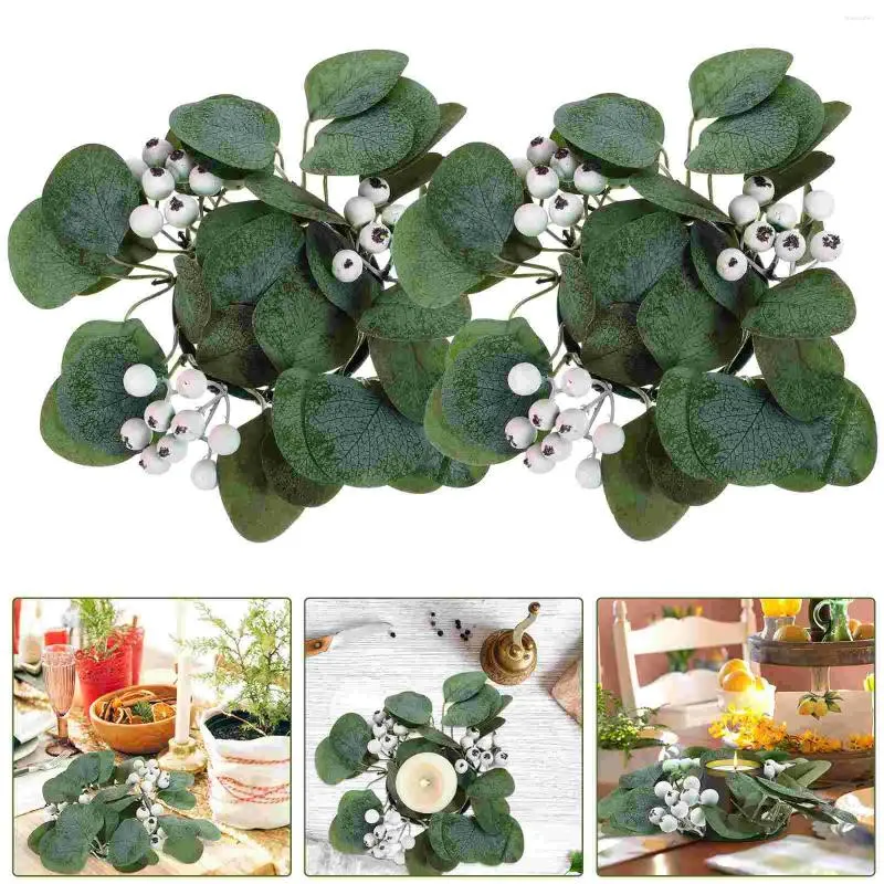 Flores decorativas 2 PCs Candlestick Garland Plantas artificiais Anéis Wreaths Wreaths Bohemia Faux for Crafts Silk Flower Eucalyptus