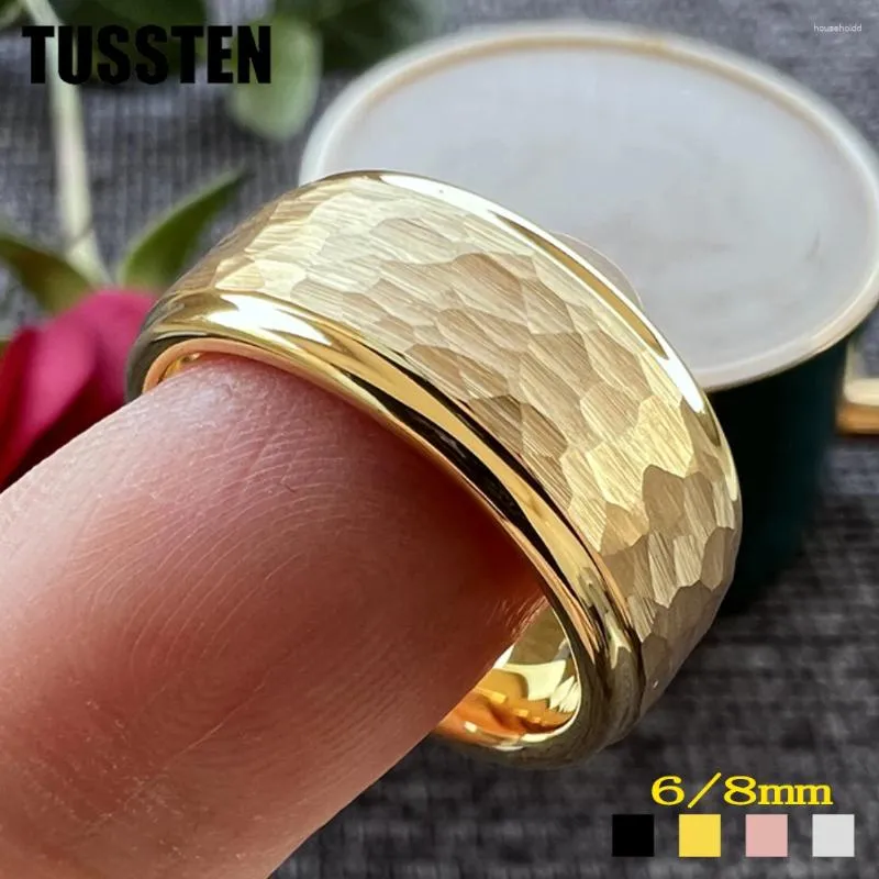 Anneaux de mariage Drop TUSSTEN Cool Hammer Band pour hommes femmes bague en carbure de tungstène couleur multicolore bords étape 6MM/8MM disponibles