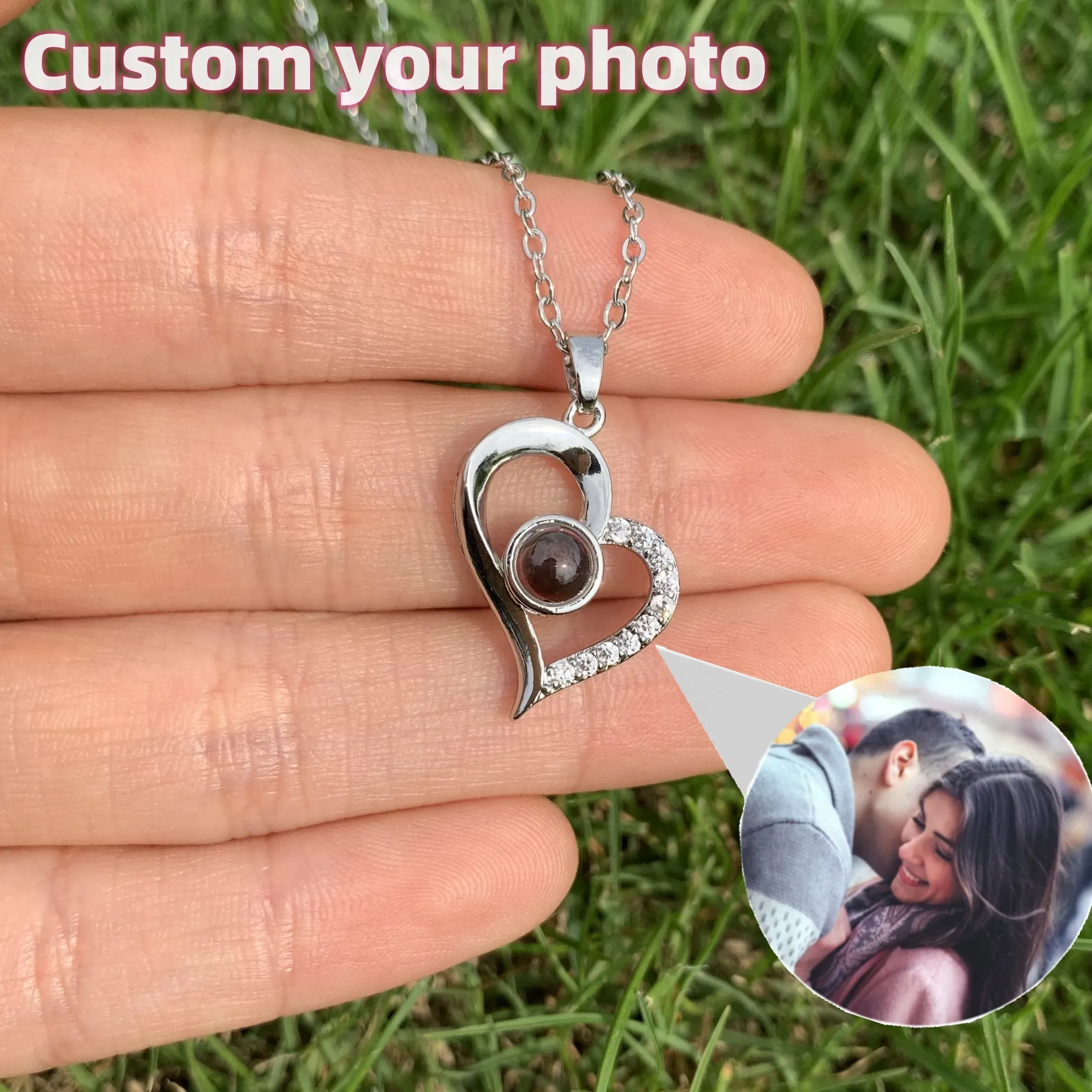 Necklaces Christmas Gift Photo Custom Projection Necklace Heart Shaped Projection Necklace Women Personalized Pendant Family Memory Gift