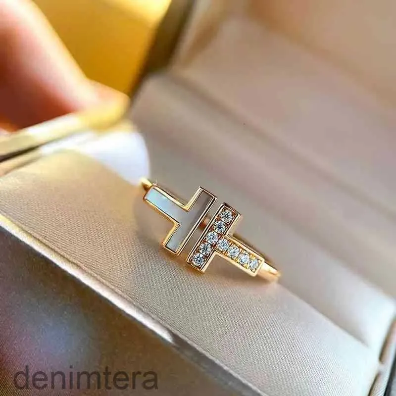 Designer Ring Double Ring 925 Serling Silver Plaed 18K Rose Gold Opening Inlaid med Diamond Half Wedding Anniversary for Women Gift med Box K2LZ