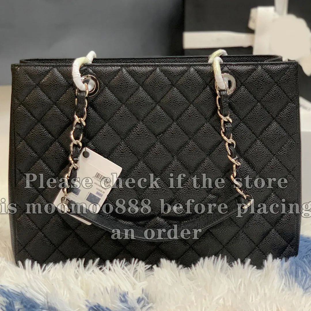 12A All-New Mirror Quality Designer GST Quilted Tote Bag 33cm Womens Medium Genuine Leather Shopping Bag Luxurys Caivar Lambskin Handbags Black Shoulder Bag