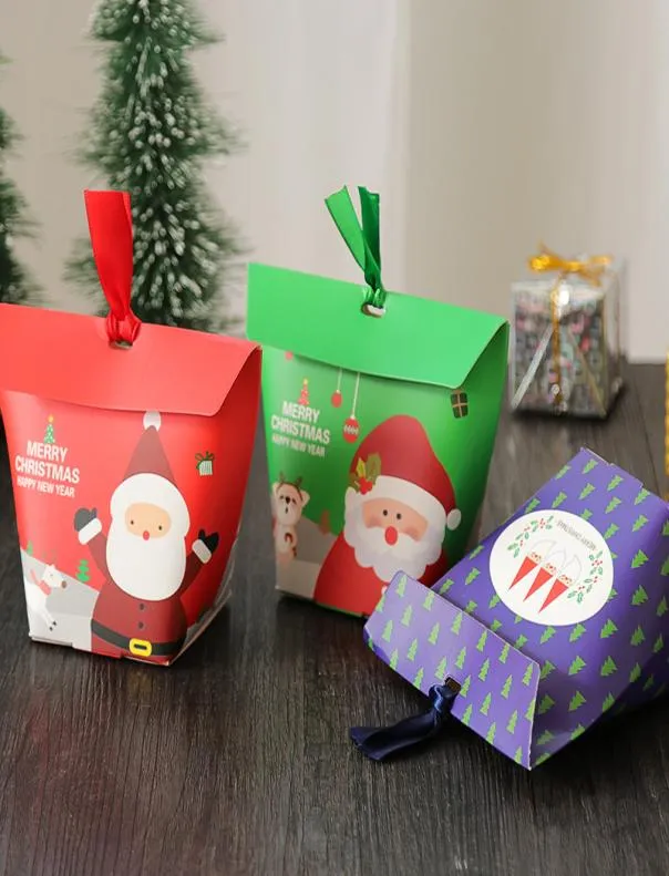 Julpresent Box Apple Gift Box Jul Decoration for Home Santa Claus Mönster Läder Rope Candy Paper Bag9873406