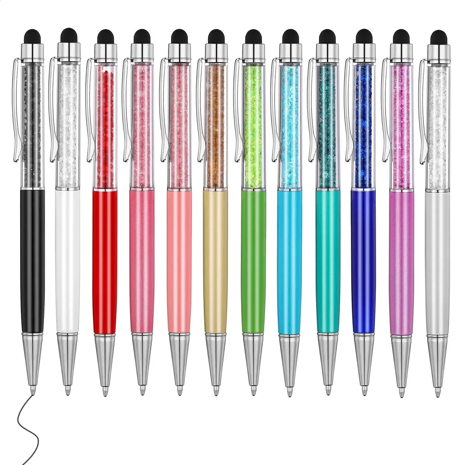 12pcslot Crystal Ballpoint Pen Creative Stylus Touch 12 Färger som skriver Ballpen Stationery Office School Supplies 240124