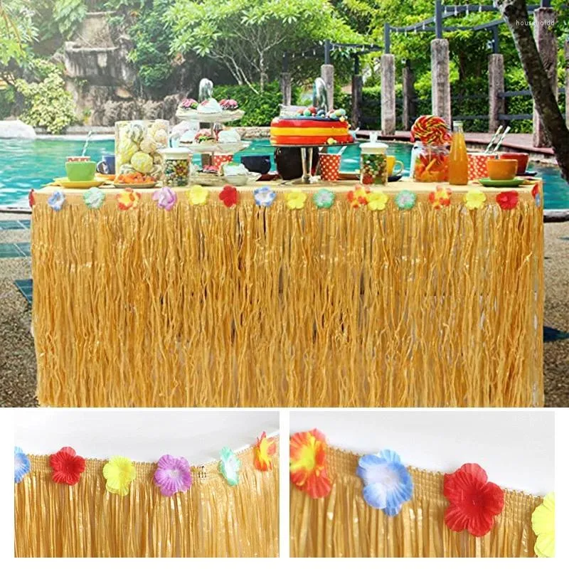 Bord kjol tropisk hawaiian plast luau blommor gräs strand bröllop fest trädgård dekor sommar leveranser dukar