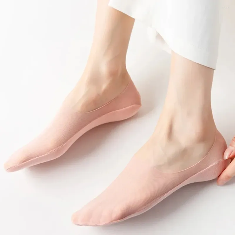 Women Socks 5 Par/Set Invisible Women's Silicone Anti-Slip Ultra-Thin Low Cut Ice Silk Breattable Mesh Summer